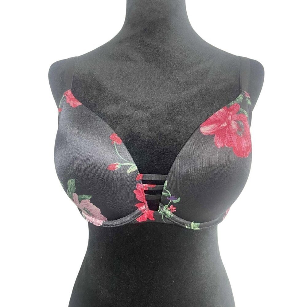 Soma Size 32DDD  Bra Stunning Push Up Black Floral Sexy